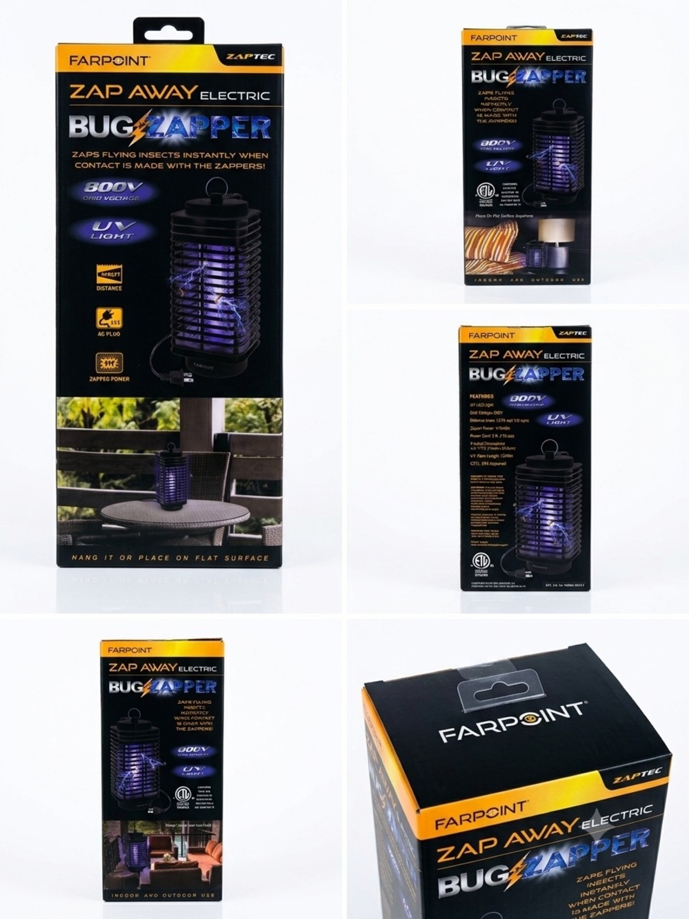 NWT Farpoint Zap Away Electric Bug Zapper 800V UV Light Indoor/Outdoor
